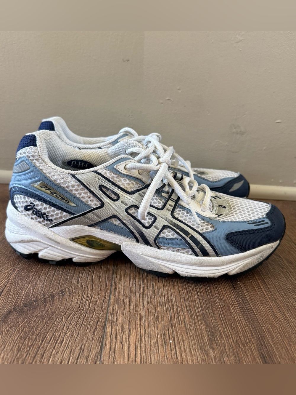 Asics GT-2090 White and Blue Y2K Dad Mesh Running Sneakers
